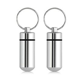 kwmobile kwmobile Key Ring Pill Cases (Pack of 2) - Metal Keychain Mini Pill Case Holders Keyring Chain Portable Pills Container - Silver