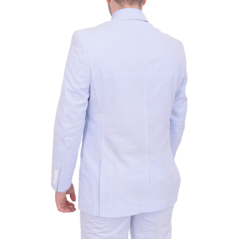 Emigre Classic Fit Blue Pinstriped Two Button Cotton Seersucker Suit-50R