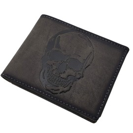 Genuine Buffalo Full Leather Wallet / Purse / Wallet / Wallet in Landscape Format with Skull Motif with RFID & NFC Protection in Brown or Grey, gray