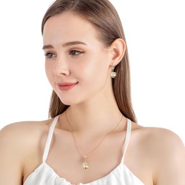 EVEVIC Austrian Crystals Heart Pendant Necklace Earrings for Women 14K Gold Plated Hypoallergenic Leverback Drop Dangle Earring Jewelry Set (Light Topaz)