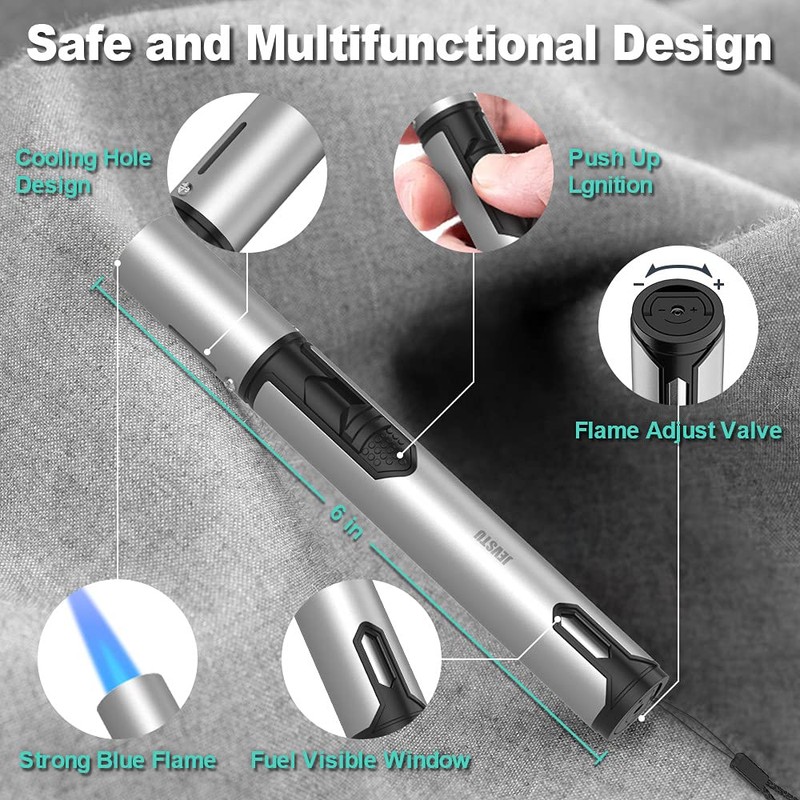 JEVSTU Torch Lighter, Butane Lighter 6.0in Long with Fuel Level