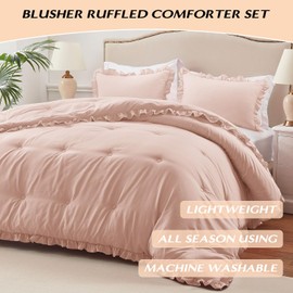 HARBOREST Fluffy Full Comforter with Ruffle Trim - Full Size 3-Piece Shabby Chic Bedding, All-Season Set Includes 1 Comforter & 2 Pillow Shams