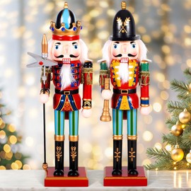TEWWCEO 30 cm Nutcracker Soldiers, 2 Large Wooden Christmas Nutcracker Figures, Traditional Christmas Nutcracker Figures Decoration, Classic Christmas Decoration
