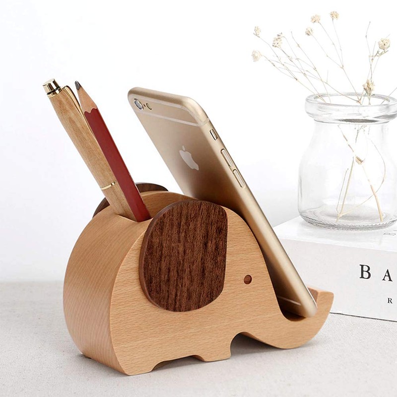 Pen Stand, Wooden Pen Holder, Stylish, Pentate, Natural Wood, Solid
