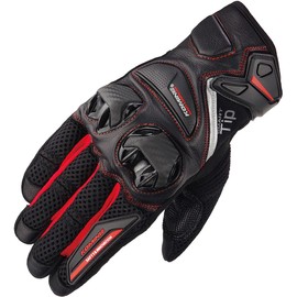Komine GK-234 1232 Protective Leather Mesh Gloves for Motorcycles, Mesh, Carbon Protector, Spring / Summer / Autumn, Size 2XL, Color Black / Red