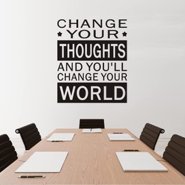 VODOE Large Change Your Thoughts And You'll Change Your World Wall Decals Gym Office School Wall Stickers Inspirational Motivational Quotes Wall Art Decals Vinyl Sports Positive Wall Decor Big 20"X24"