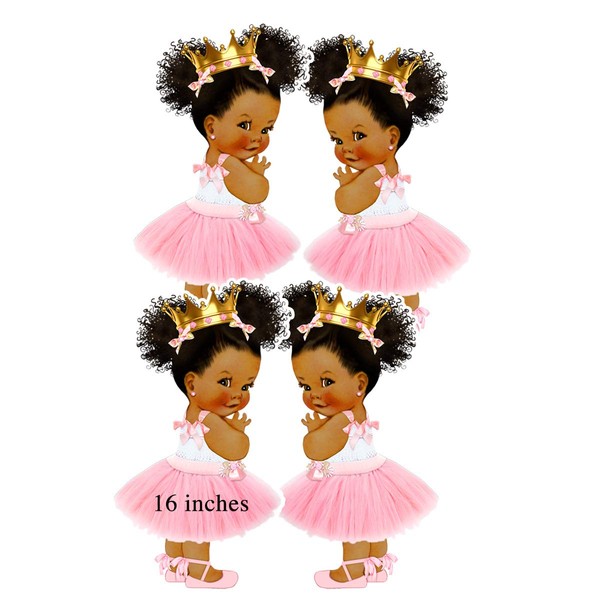Baby Princess Party Cut-Outs, African American Princess Baby Shower Decoration (16 inches)