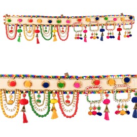 Handcrafted Toran Bandhanwar Door Wall Decorative Cloth Hanging for Festival Traditional Indian Home Office Temple Pooja Décor Decoration and Gifting Size- 40 inches  (Square Ring Hanging)
