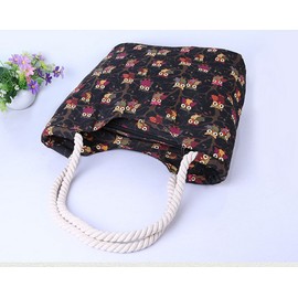 Millya Women Canvas Travel Tote Bag Owl Pattern Oversized Shoulder Bag Holiday Beach Shopping Bag,Black