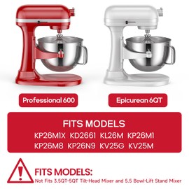 KN2B6PEH 6QT Bowl-Lift Stand Mixer Bowl, Compatible with Kitchenaid Professional 600 Mixer, Polished Stainless Steel Bowl with Extra Mixer Bowl Cover - Fits Bowl-Lift KV25G KP26M1X (6QT)