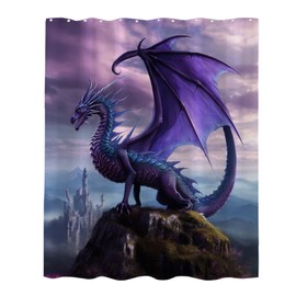 Purple Dragon Shower Curtain Rustic Nature Mountain Theme Fabric Bathroom Decor Sets with Hooks Waterproof Washable Shower Curtains 72 x 72 Inches