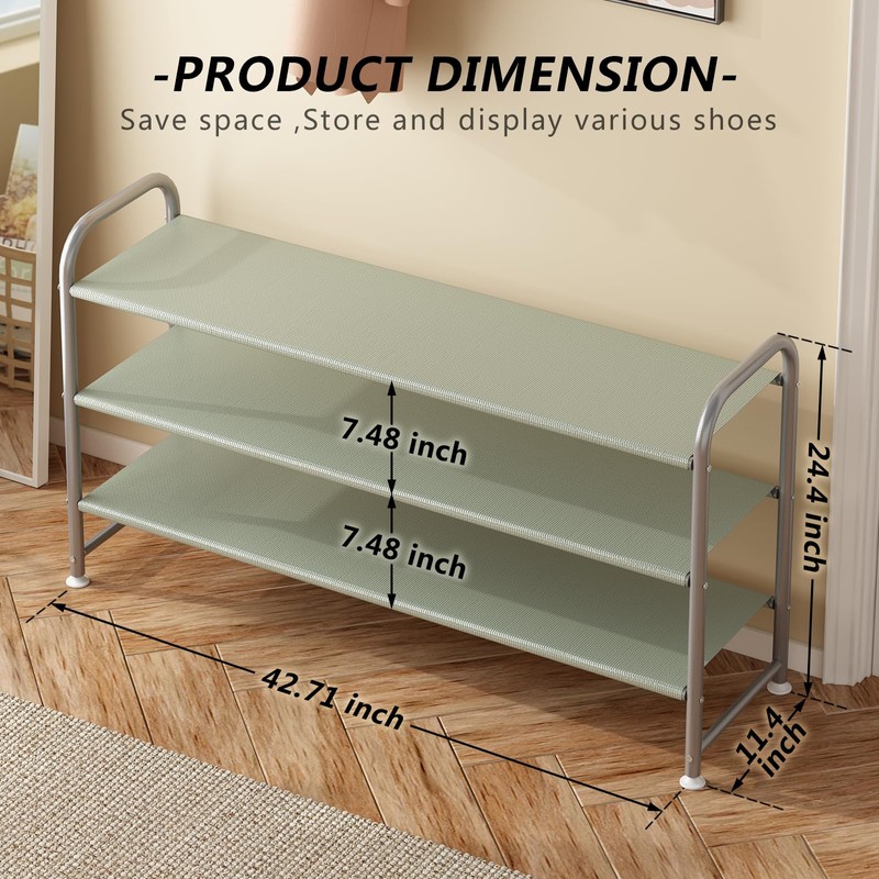 INGIORDAR Shoe Rack 3 Tier Long Storage Organizer Wide Metal