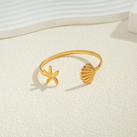 WOWORAMA Starfish Shell Bracelet for Women Gold Sea Star Shell Cuff Bracelets Summer Beach Seashell Bracelet Adjustable Dainty Bangle Bracelet
