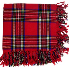 AAR Kilt Fly Plaid Acrylic Wool Scarf Rolled Fringe Shawl