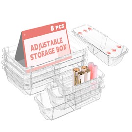 8 Pcs Mixed Extendable Clear Drawer Organizer, All Adjustable Vanity Storage Box, 2-Size Desk Drawer Organizer, Acrylic Storage Bins for Makeup, Cosmetic, Bedroom Dressers Tool Organizer for Gadgets