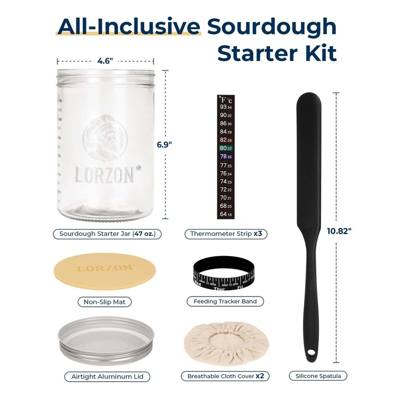 Lorzon Sourdough Starter Jar Kit - 47 oz Large Wide