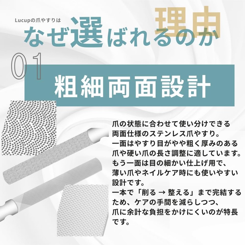 Lucup Nail File, Double-Sided Nail Sharpener, Stainless Steel, Non-Slip Handle,