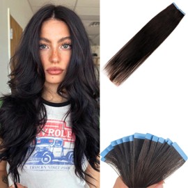 Black Tape in Hair Extensions Human Hair Adhesive Hair Extensions Tape in Real Human Hair for Women