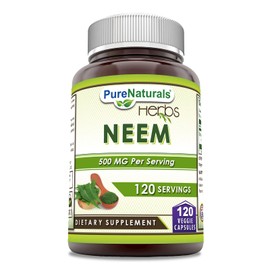 Pure Naturals Neem (Made with Natural Neem Leaf) | 500mg 120 Veggie Capsules Supplement | Non-GMO | Gluten Free | Made in USA | Ideal for Vegetarians