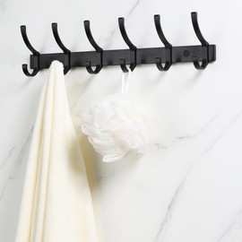 HOMENOVA Coat Rack Wall Mounted - 6 Double Hooks, Heavy Duty, Aeropace Grade Aluminum Alloy, Metal Coat Hook Hanger Entryway Bathroom (Brushed Black Metalic, 6 Hooks - 2 Pack)