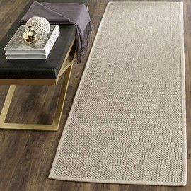 SAFAVIEH Natural Fiber Collection Runner Rug - 2'6" x 16', Marble & Beige, Sisal, Woven Design with Border (NF143C)