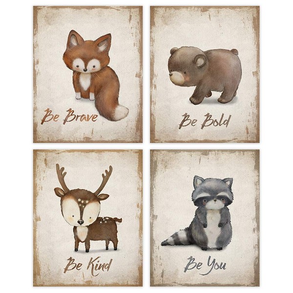 Woodland Animals Inspirational Quote Art Prints (Set of 4) -