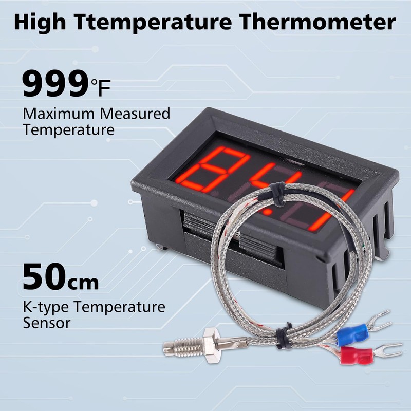 PEMENOL 12V Red Fahrenheit Digital Temperature Meter -76F~999F LED Display