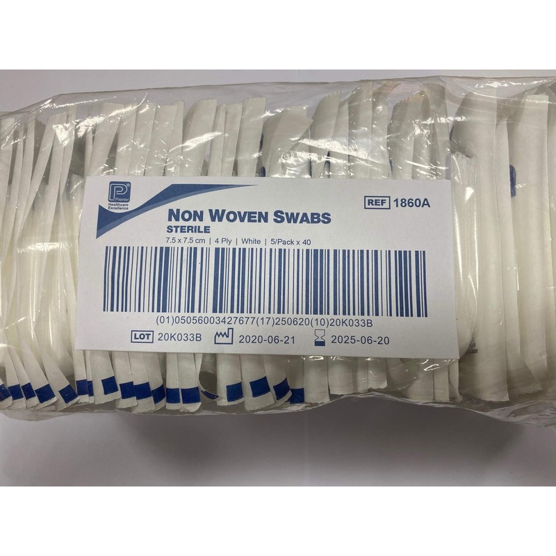 Premier 1860A 4 Ply Sterile Absorbent Non Woven Swab, 7.5cm