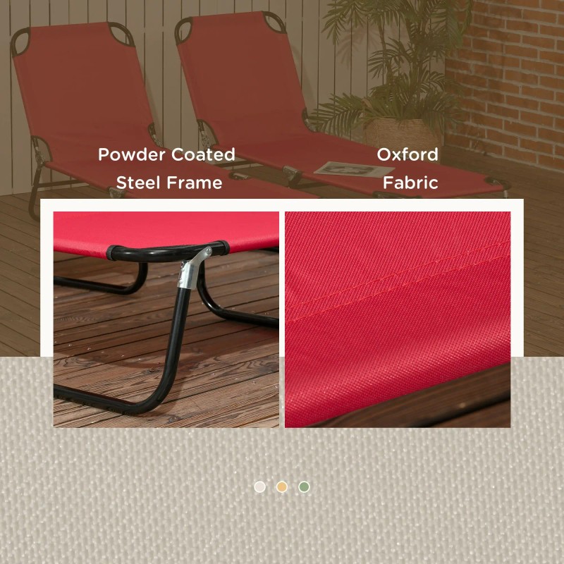 Set of 2 Wine Red Folding Chaise Lounge Chairs 5-Position