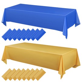 Moukeren 16 Pack Plastic Tablecloths Bulk 54 x 108 Inch Disposable Rectangle Table Covers Waterproof Party Table Cloths for Indoor or Outdoor Events Birthday Party Decor Supplies (Dark Blue,Gold)