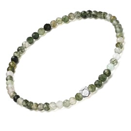 EUMENIDES Natural Diamond Gemstone Bracelet, 4 mm Natural Stone Bracelet for Women, 5 mm 925 Silver, Elastic Cord, Stone Silver stone Silver Diamond, Agate