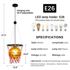 LDDBEN Retro Basketball Chandelier Creative Ball Lamp Pendant Light Sports Theme Ceiling Light for Children Bedroom Kitchen Restaurant Bar Cafe Art Decoration