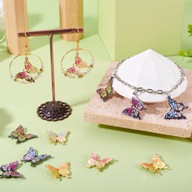 Craftdady 12pcs Butterfly Enamel Pendants Colorful Metal Butterfly Bracelet Keychain Charms Cute Insect Necklace Pendants Hang Ornament 20.5-26.5 mm for DIY Craft Jewelry Making