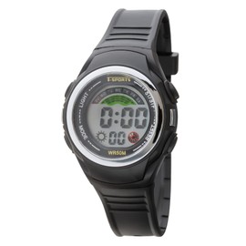 Clefer TS-D158-BK Digital Men's Waterproof Stopwatch with Urethane Strap, Black, Black
