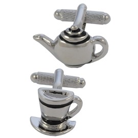 COLLAR AND CUFFS LONDON - PREMIUM Cufflinks with PRESENTATION GIFT BOX - Teapot Cup and Saucer - Solid Brass - Afternoon Tea Party Brew Cuppa Pot Food Drink - Silver and Black Colours