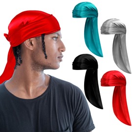 Solsew 4 Pcs Silk Durag for Braids Satin Dreadlocks Double Wide Locs Twist Straps Long Durags for Men Women