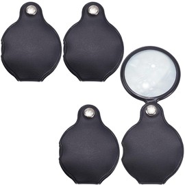 SOFPLATE 4 Stück 5X Leder Taschenlupe Faltbare Leselupe Schwarzer Kunstlederbezug Flach Rund Klein Drehbare Linse Werkzeuge Zum Lesen von Büchern Und Zeitschriften Schmuckinspektion Sammler