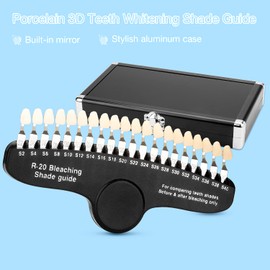 faruijie Teeth Whitening Shade Guide - Tooth Bleaching Shade Chart 3D R-20 Professional Dental Color Comparing Tracking with Case & Mirror 20 Colors