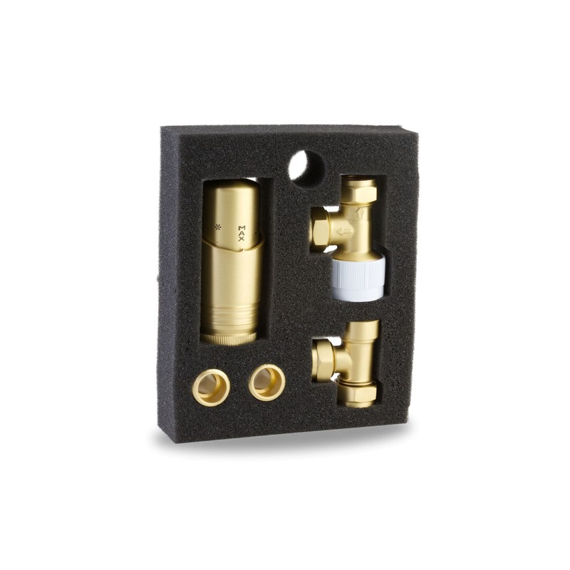 Brushed Brass Thermostatic Radiator Valve Angled TRV Corner Radiator Thermostat