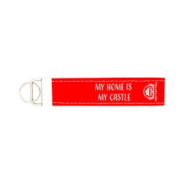 K3T Key Ring "My Home Is My Castle" with Metal Ring and Red Felt Loop, Dimensions 15.5 x 3 cm