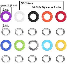 500 Sets Eyelet Set, 5 mm Eyelet Pliers, Metal Eyelets, Grommet Tool Kit, Eyelets with Washers, 10 Colours Metal Eyelets Eyelet Kit with 3 Nozzles Adjustment Tool for Shoes, Clothes, Bag, Canvas -