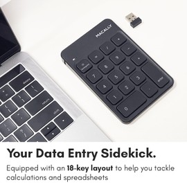 Macally Teclado Numérico Inalámbrico 2.4G - Teclado Inalámbrico 18 Teclas - Receptor USB y Recargable - Teclado numérico para computadora PC o Laptop - Teclado Numérico para Mac iMac MacBook Windows
