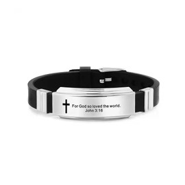 KunBead Mens Cross Religious Christian Silicone Engraved Bracelet Wristbands with Scripture Quote Bible Verse Inspiring Gift for Women