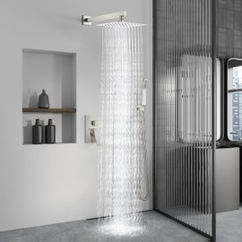 Aolemi Shower Faucet Set Rain Shower System with Handheld Spray Bathroom Shower Combo Rough-in Valve and Shower Trim Kit Included Brushed Nickel 8 Inch Wall Mount Shower Head