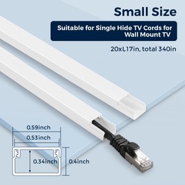 340in Cord Covers for Wires on Wall, One-Cord Wire Covers for Cords, Small White Cord Hider Wall, YCLYC Cable Raceway Wire Hider for Cords, Paintable Cable Concealer - 20x L17 W0.59in H0.4in