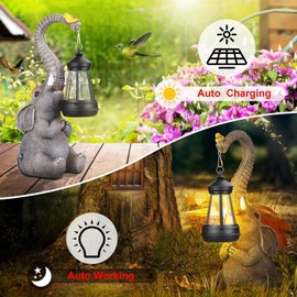Mrsenloi Solar Elephant Outdoor Statues Lights, Women Gifts for Christmas, House Warming Gifts for New Home, Solar Christmas Decorations Elephant Figurines with Cute Birds for Outside Yard Patio