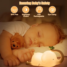 Nachtlicht Kinder, Elefant Nachtlicht Baby Stilllicht Dimmbar, Silikon Touch Nachttischlampe Kinder Mit Timer, USB Aufladbare, Baby Geschenk Junge Mädchen, Nachtlicht Kinderzimmer Deko