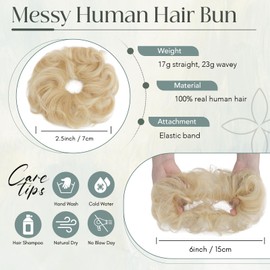 Rich Choices Messy Bun Hair Piece Real Human Hair Tousled Updp Hair Bun Scrunchies Wavey Messy Bun Hair Extensions #613 Bleach Blonde