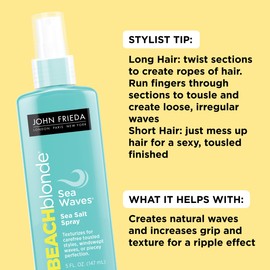 John Frieda Beach Blonde Sea Waves Texturizing Spray with Natural Salt for Tousled, Wavy Volume - 5 Ounce