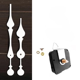 (#01W) Dhorcas Clock Motor kit and White Curvy Long 9" Hands with Hanger, Quartz Clock Movement Kit for Replacement and DIY (1/2" Thread Shaft w/Hanger)